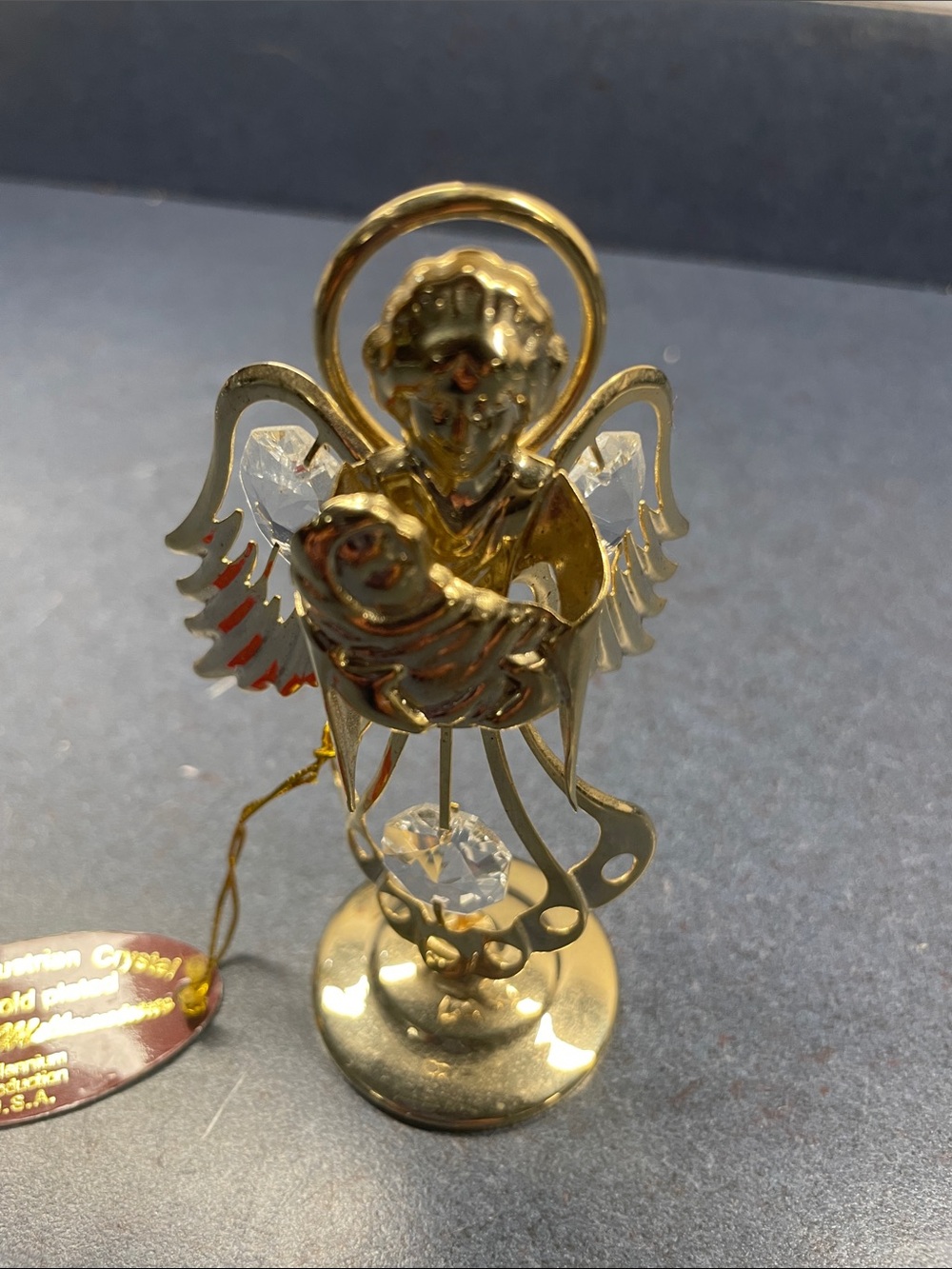 Gold Angel Figurine with Crystal Accents - Decorative Home Accent